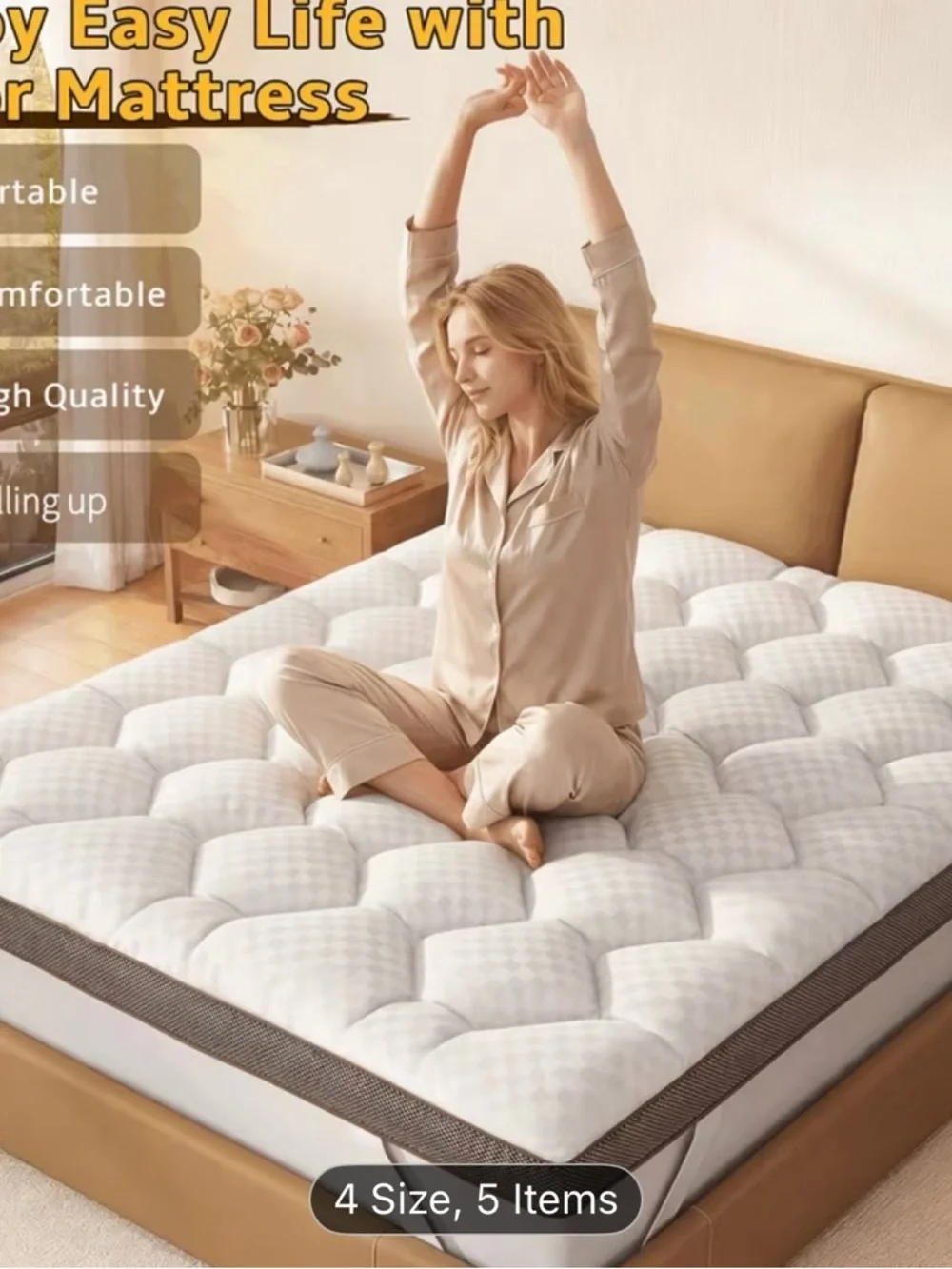Plush Bamboo-Print Mattress Topper - White